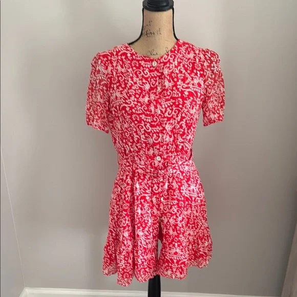 strapless open back dress SALONI Yellow Red Multi Silk Floral Ruffle Size 2 (XS) Dress – ReturnStyle main image 1